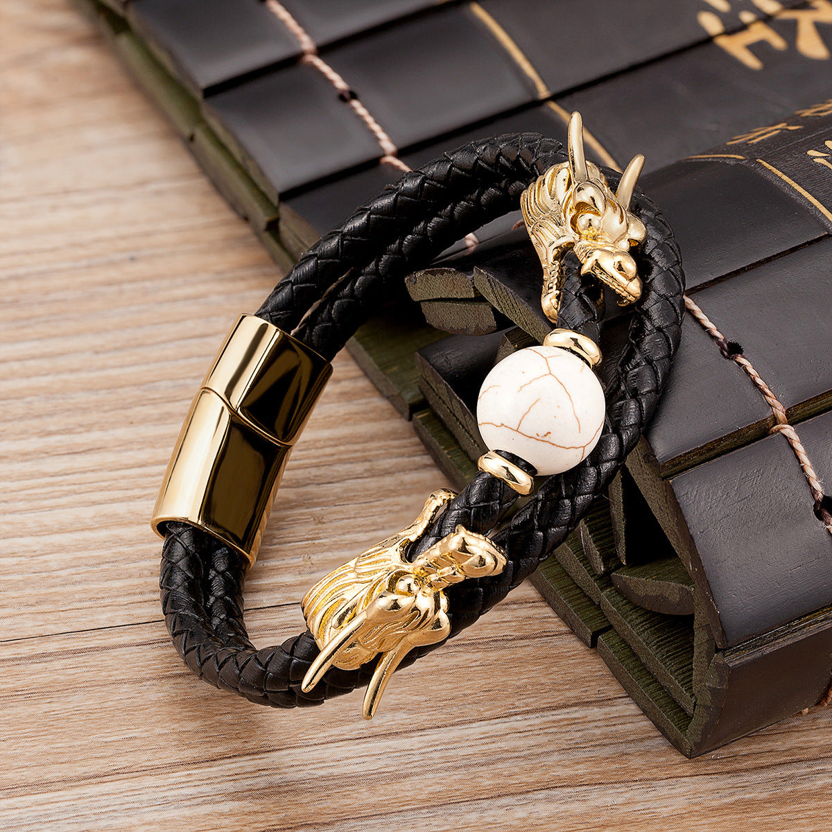 Personalized Leather & Stainless Steel Buckle Bracelet - Chinese Zodiac & Animal Motifs (Gold & Silver)