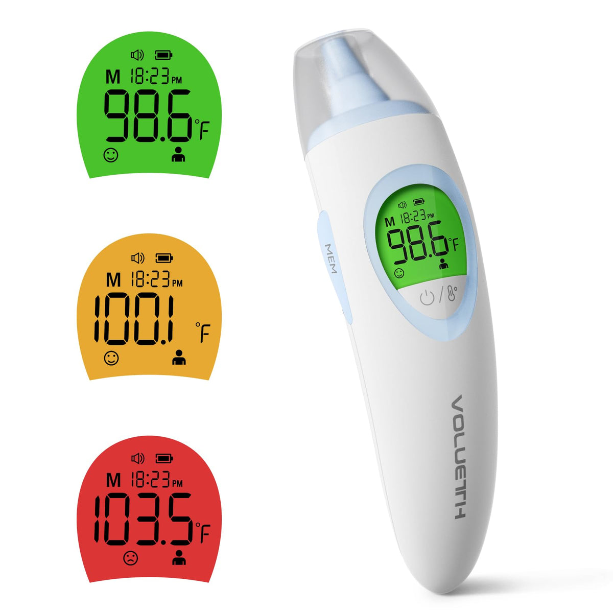 VOLUETH 3-in-1 Digital Baby Thermometer - Ear, Forehead & Touchless (Infants to Adults)