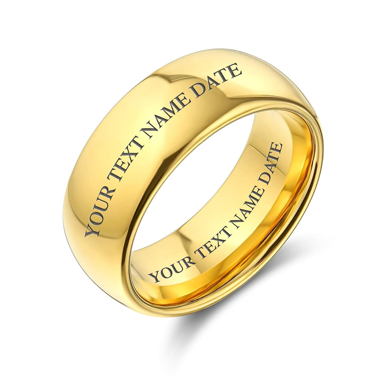 Personalized Titanium Wedding Band - 8MM Dome 14K Gold Plated Custom Engraved Couples Ring