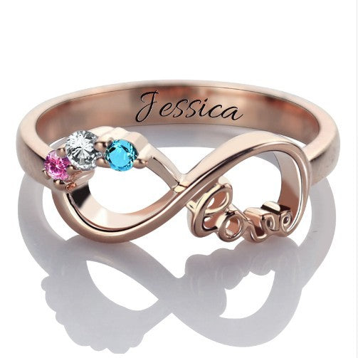 Personalized S925 Sterling Silver Infinity Name Ring - Custom Engraved (Rose Gold, Gold, Silver, White Gold)