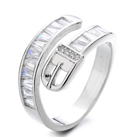 Personalized Belt Buckle Ring for Women - Geometric Zircon Adjustable Copper Ring (Gold & Silver)