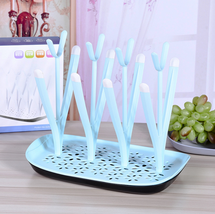 Baby Bottle Drying Rack & Organizer - Compact Countertop Drying Stand (Green, Blue, Pink)
