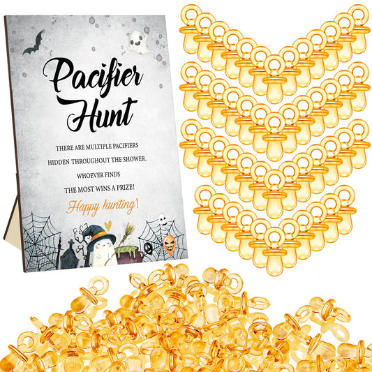 Halloween Baby Shower Pacifier Hunt Game - 51-Piece Set with Wooden Sign
