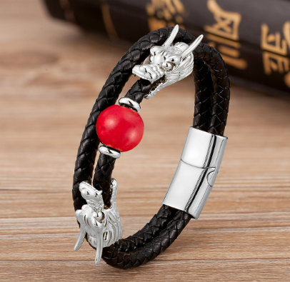 Personalized Leather & Stainless Steel Buckle Bracelet - Chinese Zodiac & Animal Motifs (Gold & Silver)