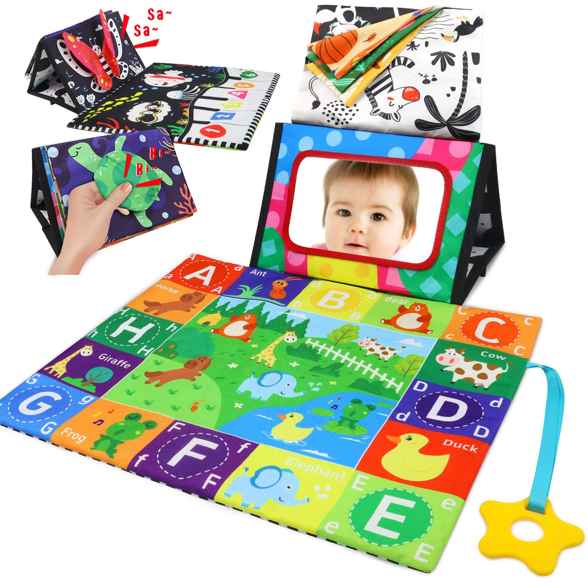 KUANGO Tummy Time Mirror Toy Set – High Contrast Montessori Baby Toy 0–12 Months (2-Pack)