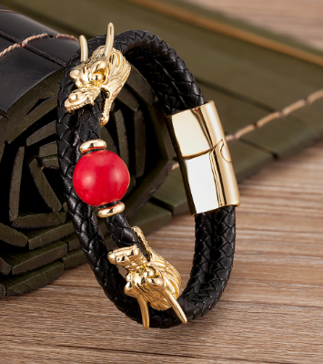 Personalized Leather & Stainless Steel Buckle Bracelet - Chinese Zodiac & Animal Motifs (Gold & Silver)