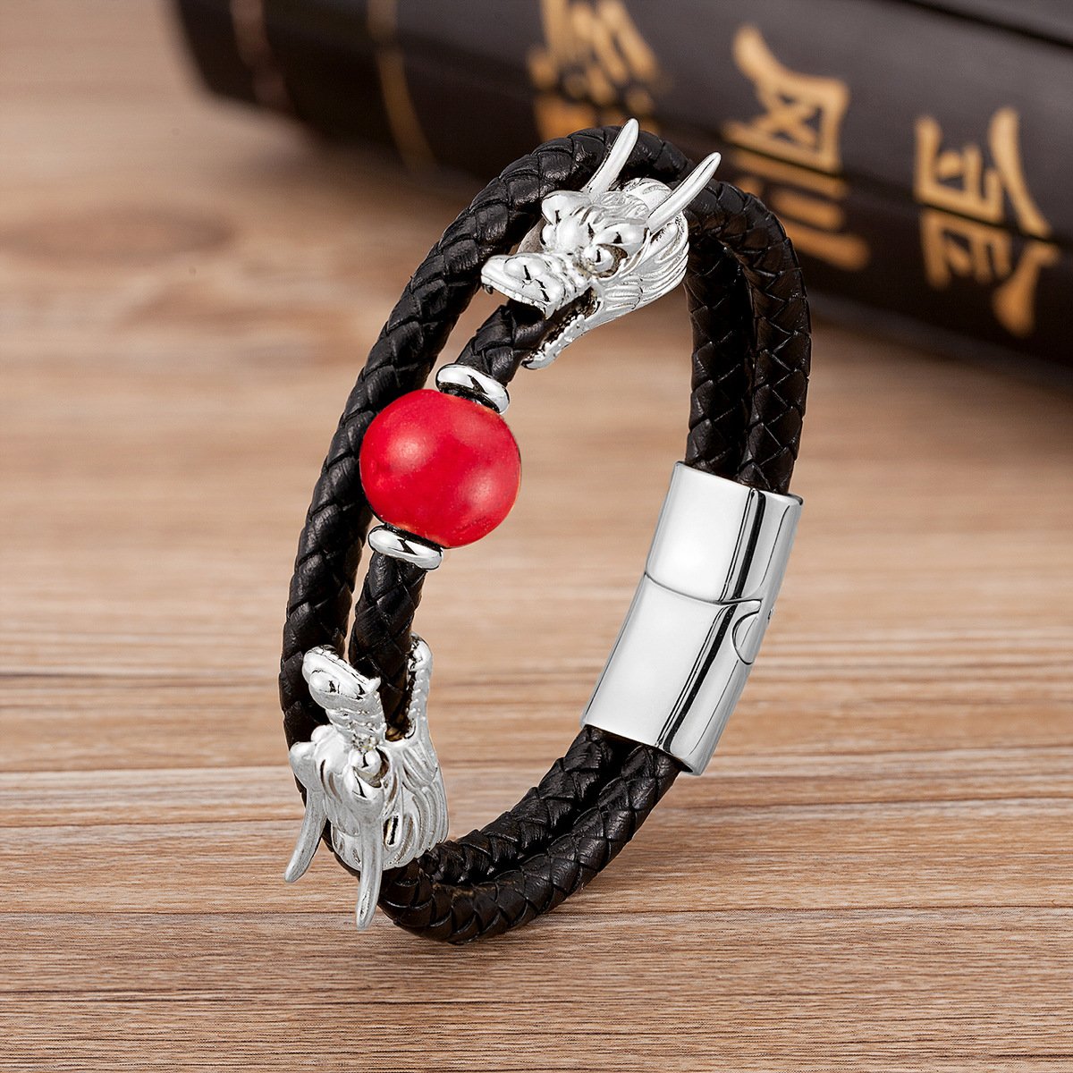Personalized Leather & Stainless Steel Buckle Bracelet - Chinese Zodiac & Animal Motifs (Gold & Silver)