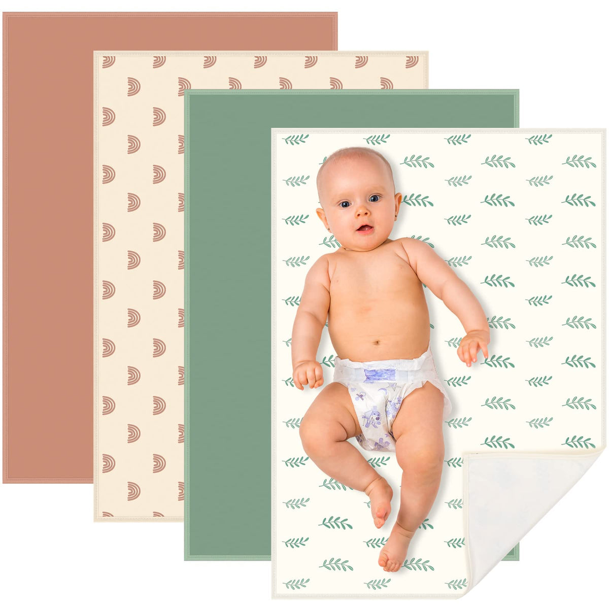 Portable Baby Diaper Changing Pad - 4-Pack Waterproof PU Leather Mats (20" x 28")