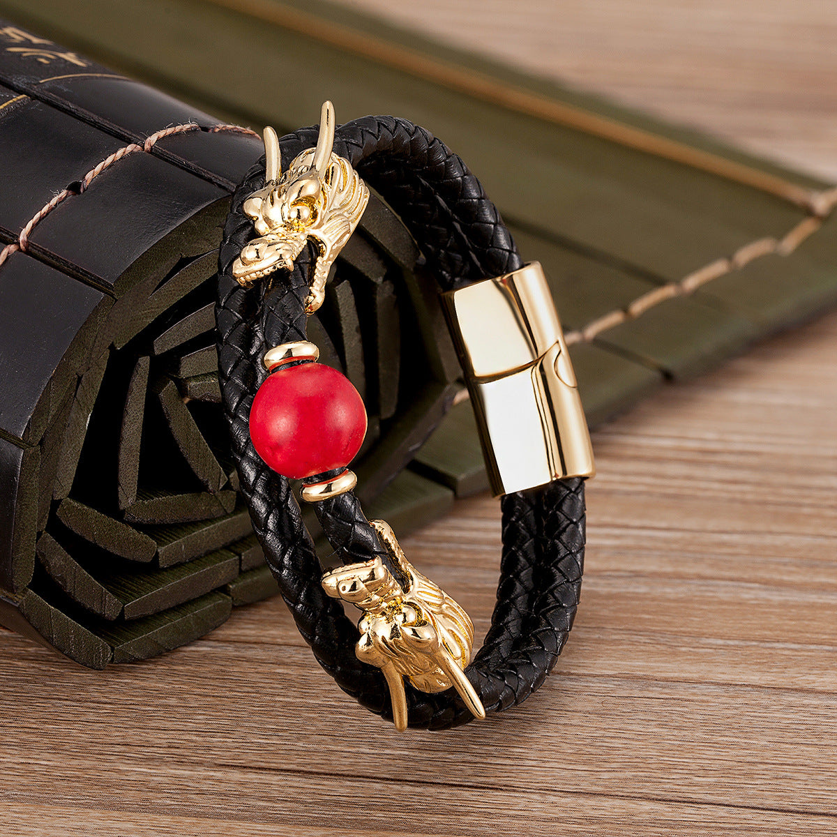 Personalized Leather & Stainless Steel Buckle Bracelet - Chinese Zodiac & Animal Motifs (Gold & Silver)