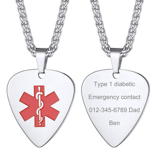 Supcare Custom Medical Alert Necklace - Engraved Stainless Steel Emergency ID Jewelry for Men & Women