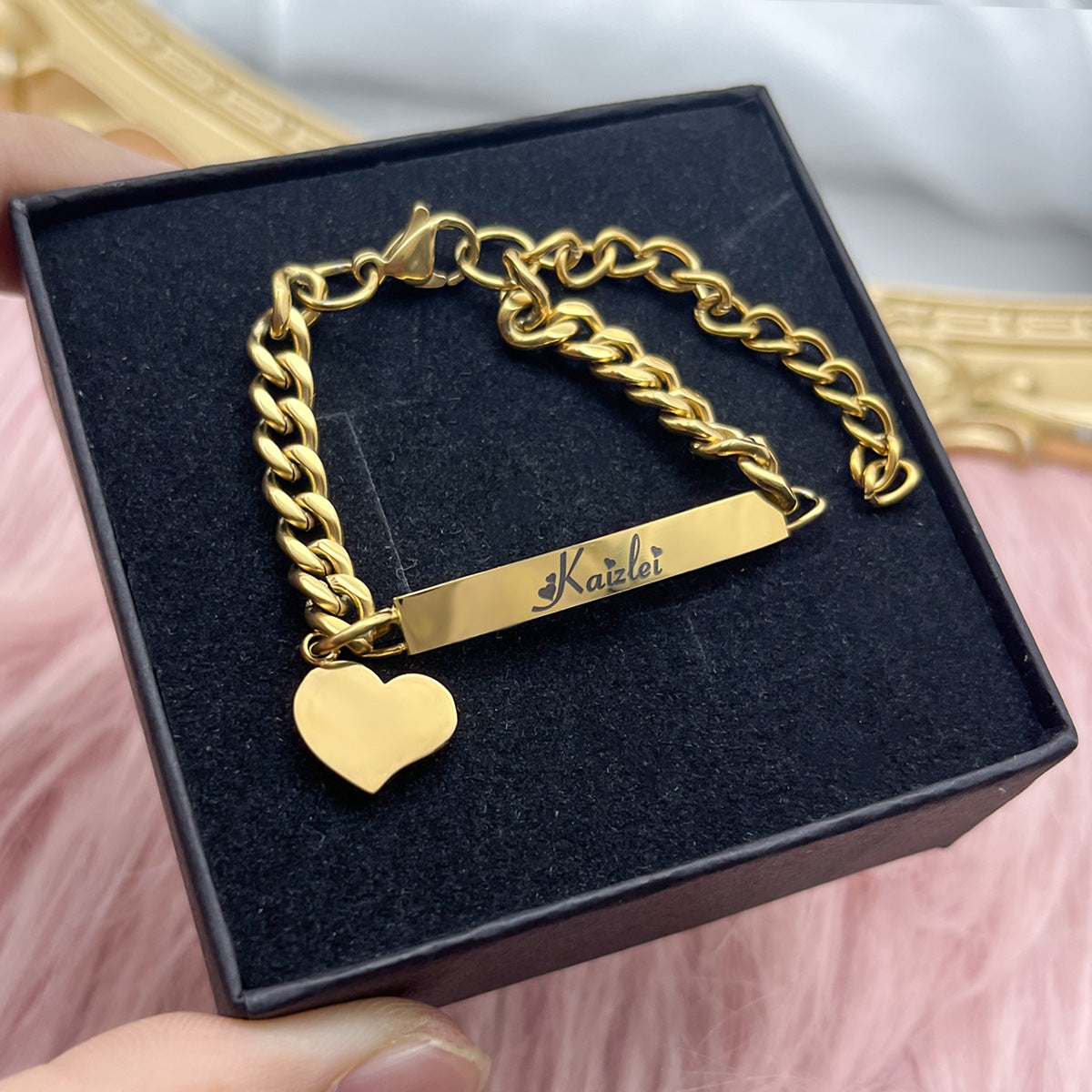 Personalized Kids Jewelry Set - Letter Necklace, Name Bracelet & Earrings in Stainless Steel