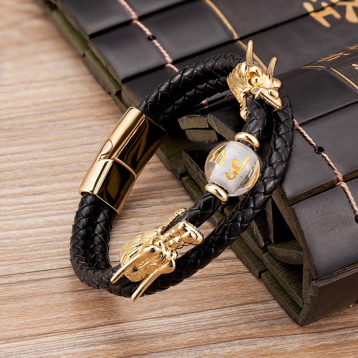 Personalized Leather & Stainless Steel Buckle Bracelet - Chinese Zodiac & Animal Motifs (Gold & Silver)