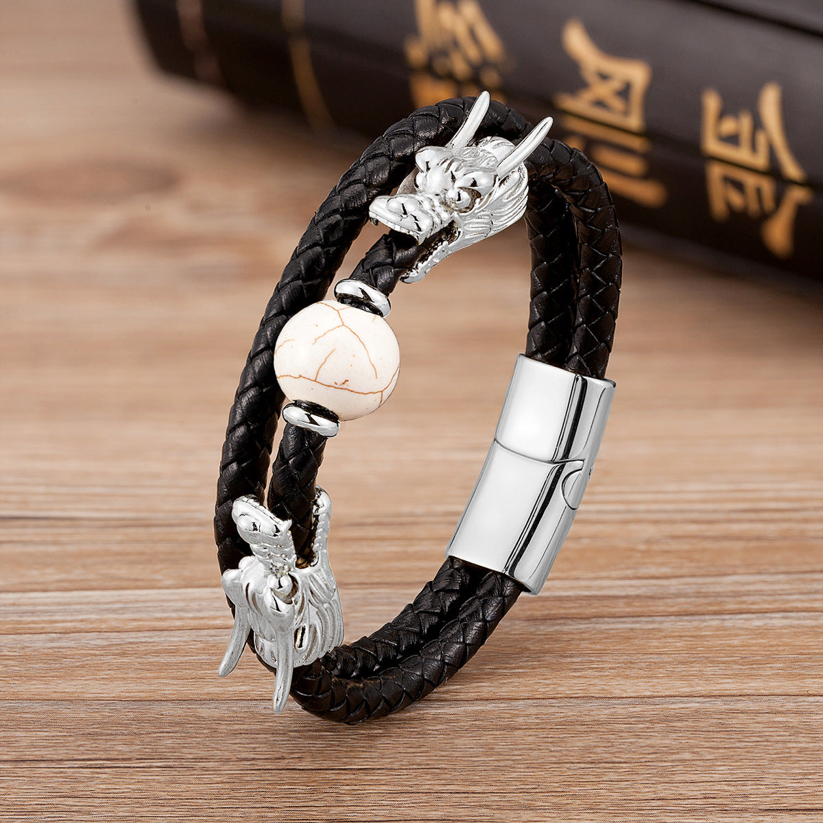 Personalized Leather & Stainless Steel Buckle Bracelet - Chinese Zodiac & Animal Motifs (Gold & Silver)