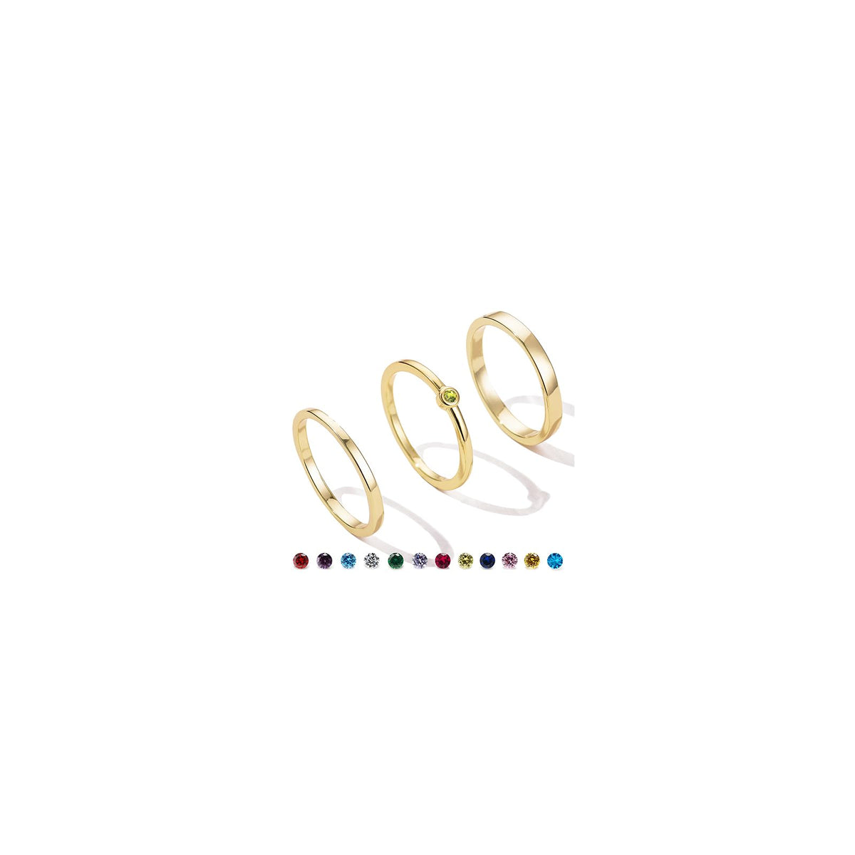 Pwiuor August Peridot Birthstone Ring Set - 14K Gold Plated CZ Stackable 3-Ring Set (Size 10)